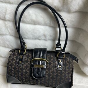 Rosetti black canvas small shoulder bag with antique gold prints and hardwares.